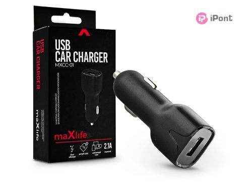 Maxlife USB szivargyújtó töltő adapter - Maxlife MXCC-01 USB Car Fast Charger - 5V/2,1A - fekete