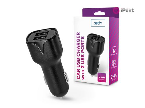 Setty 2xUSB szivargyújtó töltő adapter - Setty Car USB Charger with 2 USB Ports - 5V/2,4A - fekete