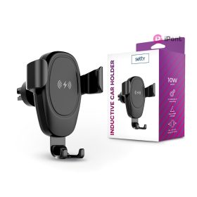   Setty IUS-01 10W Qi vezeték nélküli autós tartó/gyorstöltő szellőzőrácsba - fekete