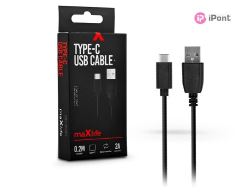 Maxlife USB/USB Type-C adat- és töltőkábel 20cm - 5V/2A - fekete