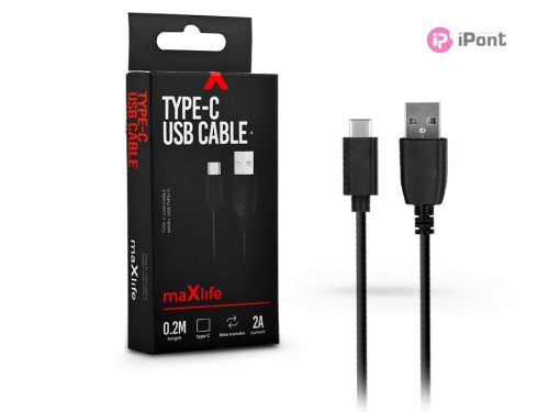 Maxlife USB - USB Type-C adat- és töltőkábel 20 cm-es vezetékkel - Maxlife Type-C Power Bank USB Cable - 5V/2A - fekete