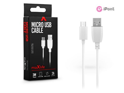 Maxlife USB - micro USB adat- és töltőkábel 3 m-es vezetékkel - Maxlife Micro   USB Cable - 5V/2A - fehér