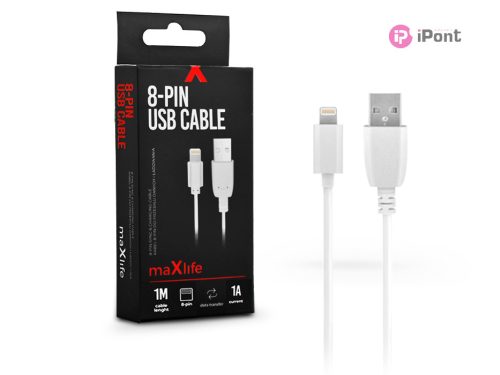 Maxlife USB - Lightning adat- és töltőkábel 1 m-es vezetékkel - Maxlife 8-PIN   USB Cable - 5V/1A - fehér