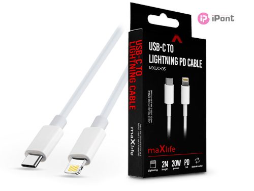 Maxlife USB Type-C - Lightning adat- és töltőkábel 2 m-es vezetékkel - Maxlife MXUC-05 USB-C to Lightning PD3.0 Cable - 20W - fehér