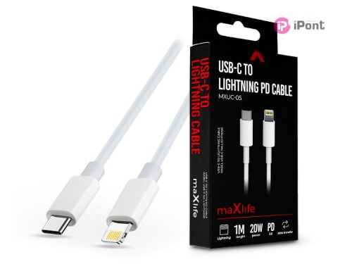 Maxlife USB Type-C - Lightning adat- és töltőkábel 1 m-es vezetékkel - Maxlife MXUC-05 USB-C to Lightning PD3.0 Cable - 20W - fehér