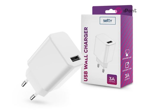 Setty USB hálózati töltő adapter - Setty USB Wall Charger - 5V/3A - fehér