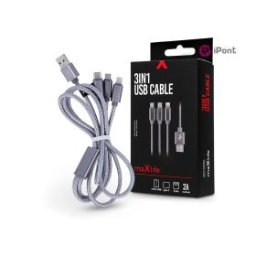   Maxlife 3 in 1 10W Lightning/microUSB/Type-C USB Cable töltő- és adatkábel 1m - ezüst