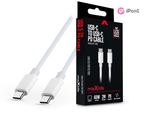Maxlife Type-C - Type-C adat- és töltőkábel 2 m-es vezetékkel - Maxlife MXUC-05 USB-C to USB-C PD Cable - 60W - fehér