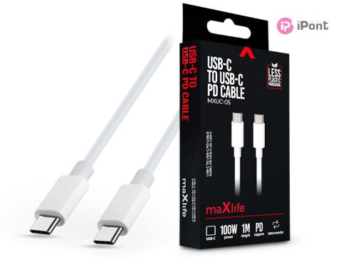 Maxlife Type-C - Type-C adat- és töltőkábel 1 m-es vezetékkel - Maxlife MXUC-05 USB-C to USB-C PD Cable - 100W - fehér