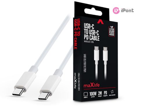 Maxlife Type-C - Type-C adat- és töltőkábel 2 m-es vezetékkel - Maxlife MXUC-05 USB-C to USB-C PD Cable - 100W - fehér