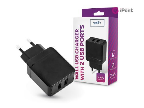 Setty 2xUSB hálózati töltő adapter - Setty USB Wall Charger - 5V/2,4A - fekete