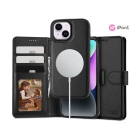   Tech-Protect Wallet Flip oldalra nyíló tok + Magsafe tok - Apple iPhone 15 - fekete