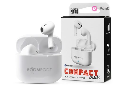 Boompods TWS Bluetooth sztereó headset v5.0 + töltőtok - Boompods Compact Buds TWS with Charging Case - fehér